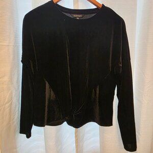 Ellen Tracey Black Velvet Long-sleeved Blouse with Knot Women's Size Small